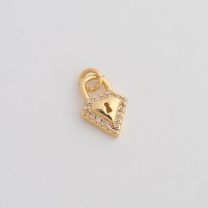 Gold Lock Charms 18K Gold Filled Diamond Pendant for DIY Bracelet Necklace Jewelry Making Supply 14.3x8.2x3mm