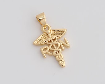 Gouden geregistreerde verpleegster bedels 18K gold filled medische hanger voor doe-het-zelf armband ketting sieraden maken levering 23,5 x 14,5 x 2 mm