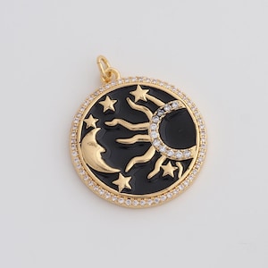 Gold Enamel Sun Moon Star Charms 18K Gold Filled Celestial Pendant for DIY Bracelet Necklace Jewelry Making Supply 30.5x24.5x3.5mm