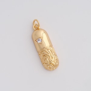 Gold Pill Charms 18K Gold Filled Capsule Pendant for DIY Bracelet Necklace Jewelry Making Supply 31x9x4.5mm