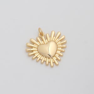 Gold Heart Charms 18K Gold Filled Sun Pendant for DIY Bracelet Necklace Jewelry Making Supply 27x25x3mm