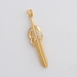 Gold Feather Charms 18K Gold Filled Feather Pendant for DIY Bracelet Necklace Jewelry Making Supply 50x11x3.8mm