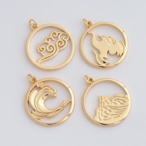 Gold Element Charms 18K Gold gefüllt Wasser Feuer Erde Luft Anhänger für DIY Armband Halskette Schmuck machen Versorgung 25x30x2mm