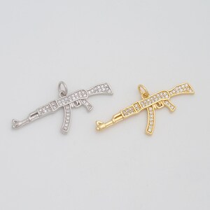 Gold Weapons Charms 18K Gold Filled AK47 Rifle Pendant for DIY Bracelet Necklace Jewelry Making Supply 18.3x35.7x1.8mm