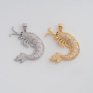 Gold Shrimp Charms 18K Gold Filled Marine Life Pendant for DIY Bracelet Necklace Jewelry Making Supply 30x22.5x3.5mm
