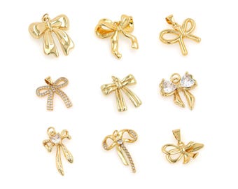 Gold Bow Charms 18K Gold Filled Bow Pendant Bow Necklace Bow Tie Pendant for DIY Jewelry Making Supply