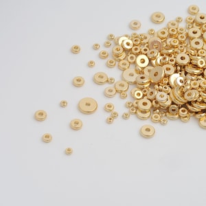 ゴールドラウンドフラットスペーサービーズ 18K ゴールドフィルドディスクビーズ DIYブレスレットネックレスジュエリー製作用品 3/4/5/6/8 mm
