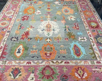 Exquisite Maroon Pink White Oushak Hand Knotted 4x6, 5x8, 6x9, 8x10, 9x12, 10x14 ft Handmade Rugs for Living Room - Antique Contemporary rug