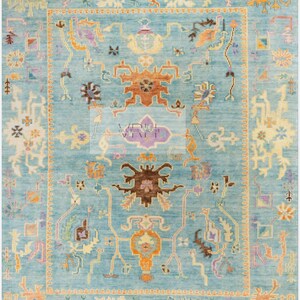 Lt. Blue Exquisite Oushak style Hand Knotted Rug 4x6, 5x8, 6x9, 8x10, 9x12, 10x14 ft Contemporary Handmade Rugs for Living Room