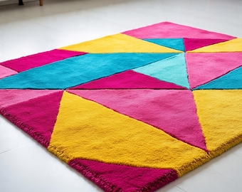 Handmade Wool Oushak Rug, Geometric Floral Design, Turkish Area Carpet