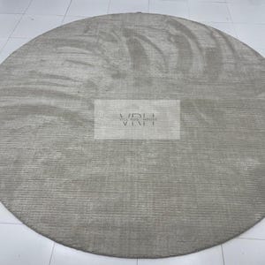 Ivory Round Rug Pure Silk Ivory Rug, Modern HandWoven Rug Grey Beige Handloom Rug, Floral Area Rug, Luxury HandWoven Fine Wool Rug ARN_032