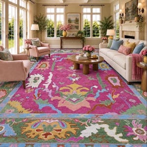 Terracotta Oushak Rug Hand Knotted Wool Floral Carpet Vintage Style Area Rug Warm Living Room Decor Handmade Oriental Rug, Custom Wool Rugs.