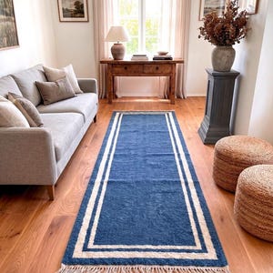 Blue & Ivory Hallway long runner- kitchen rug- Small Kitchen- vintage art- unique nursery decor, Entryway, Bathroom, Bedroom Runner Oushak.