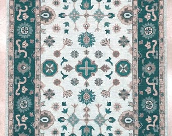 Hand Knotted Wool Rug, Traditional vintage-style rug, Deep teal / Ivory Home Decor