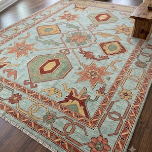 Hand Knotted Oushak Rug, 8x10/9x12 Rust Brown Vintage Area Rug, Turkish Wool Carpet, Handmade Oriental Rug, Distressed Traditional Rugs.