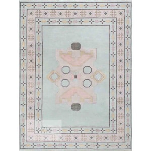 Quick ship Ivory Oushak Rug with Sage Green & Mauve Accents, 9x12 Hand-Knotted Wool Rug, Modern Floral Turkish Carpet – HandMade Rug 9x12