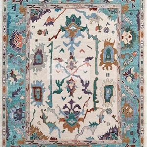 Ivory Multi Oushak Rug, inspired Hand Knotted Rug 4x6, 5x8, 6x9, 8x10, 9x12, 10x14 Handmade Rugs for Living Room - Antique Contemporary Rugs