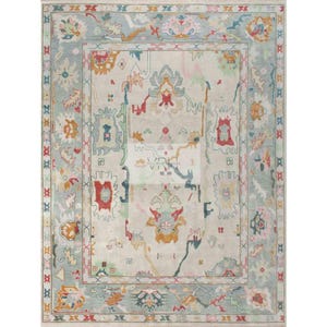 Colorful Pastel Oushak Rug 8x10/9x12/10x14 Hand Knotted Wool Tribal Rug Grey Vintage Style Area Rug Boho Turkish Handmade Rug for bedroom