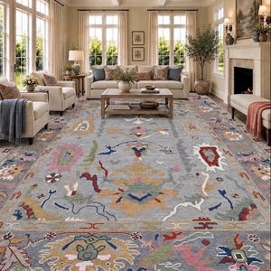 8x10/9x12 Ivory Floral Wool Hand Knotted Rug for Living Room Handmade Decor Vintage Style Area Rug Warm Living Room Decor Handmade Oriental