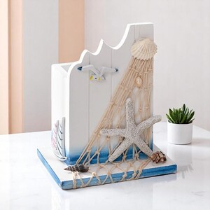 Porte-stylo marin océan - Organisateur de bureau en bois méditerranéen, boîte à crayons style plage, cadeau déco de bureau côtier, rangement sur le thème de la mer