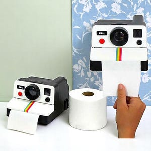 Porta carta igienica Polaroid - Distributore di fazzoletti a forma di macchina fotografica retrò, divertente decorazione da parete per il bagno, accessorio da bagno in stile vintage