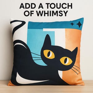 Kawaii Black Cat Pillow Cover – Cute Cartoon Kitty Cushion – Japanese Inspired Decor – Animal Lover Gift – 4 Sizes – Home Accent