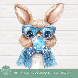 Conejito de Pascua retro soplando burbujas / PNG / Conejito niño / Diseño de camiseta de Pascua / Gafas de sol de conejo de Pascua PNG / Descarga digital