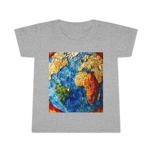 Bunte Weltkarte Kleinkind-T-Shirt, perfekt für Reiseliebhaber, Lerngeschenk, Abenteuer-Outfit, Erde-Tag-Feier