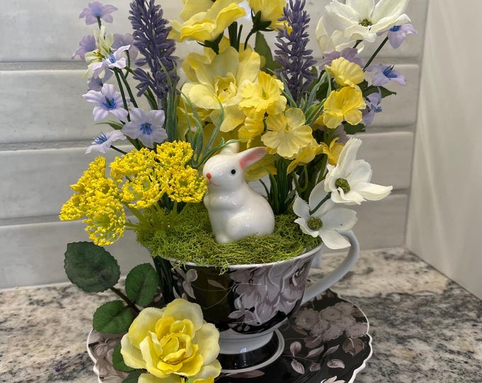 Sauser Spring Mothers Day Spring Floral Arrangement Centerpiece Teacup Saucer Spring ...