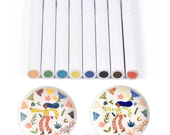 Underglaze Marker Pen 8 Multiple Colors,Ceramic Underglaze Marker Pens, Pottery DIY Coloring, Dot Painting Craft Pottery Tools