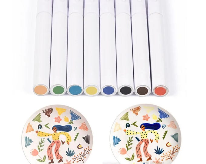 Underglaze Marker Pen 8 Multiple Colors,Ceramic Underglaze Marker Pens, Pottery DIY Coloring, Dot Painting Craft Pottery Tools