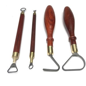 Pottery Carving Tools, Tungsten Steel, Wooden Handle, Ring-Shaped Double-Head Trimming Scraper, Ceramic Texture Making, DIY Craft Sculptures