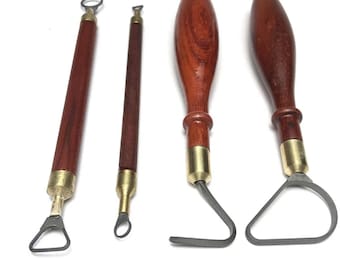 Pottery Carving Tools, Tungsten Steel, Wooden Handle, Ring-Shaped Double-Head Trimming Scraper, Ceramic Texture Making, DIY Craft Sculptures