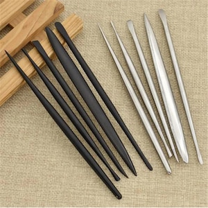Clay Sculpting Tools Set, 5Pcs, Multiple Sizes, Black/Silver Metal, Rod Detail Needles, Pottery Sculpture, Carving Sticks, Ceramic Modelling
