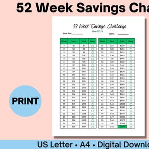 52 Week Savings Challenge Printable,2025 Savings Challenge, Savings Tracker