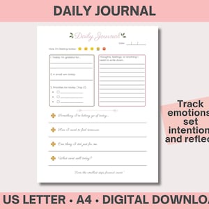 Diario imprimible, autocuidado imprimible, tamaño A4 y carta (PDF) - Digital e imprimible