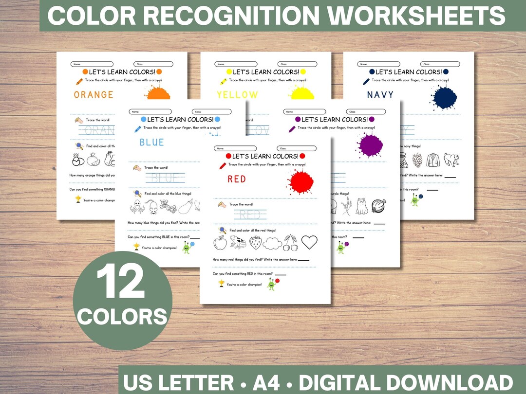 Preschool Color Learning Worksheets: Trace, Color, Count (digital ...