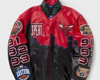 3 Peat Chicago Bulls Leather Jacket - Hand Made Customized Jacket