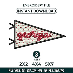 Embroidery icons georgia pennant embroidery file, machine embroidery design, vintage flag patch, pes dst jef exp hus vp3 xxx sew