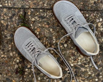 Barefoot Shoes Men in Grey Suede, Wide Toe Box Zero Drop Sneakers, Women Barefoot