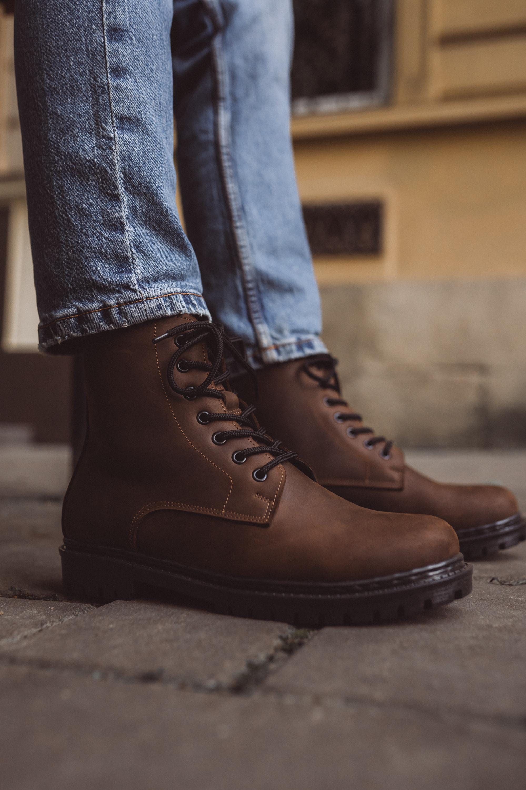 Men\'s Rugged Brown Lace-Up Faux Leather Boots By Lottini - Size 7.5 chippewa-mens-super-dna-6-inch  main image 2