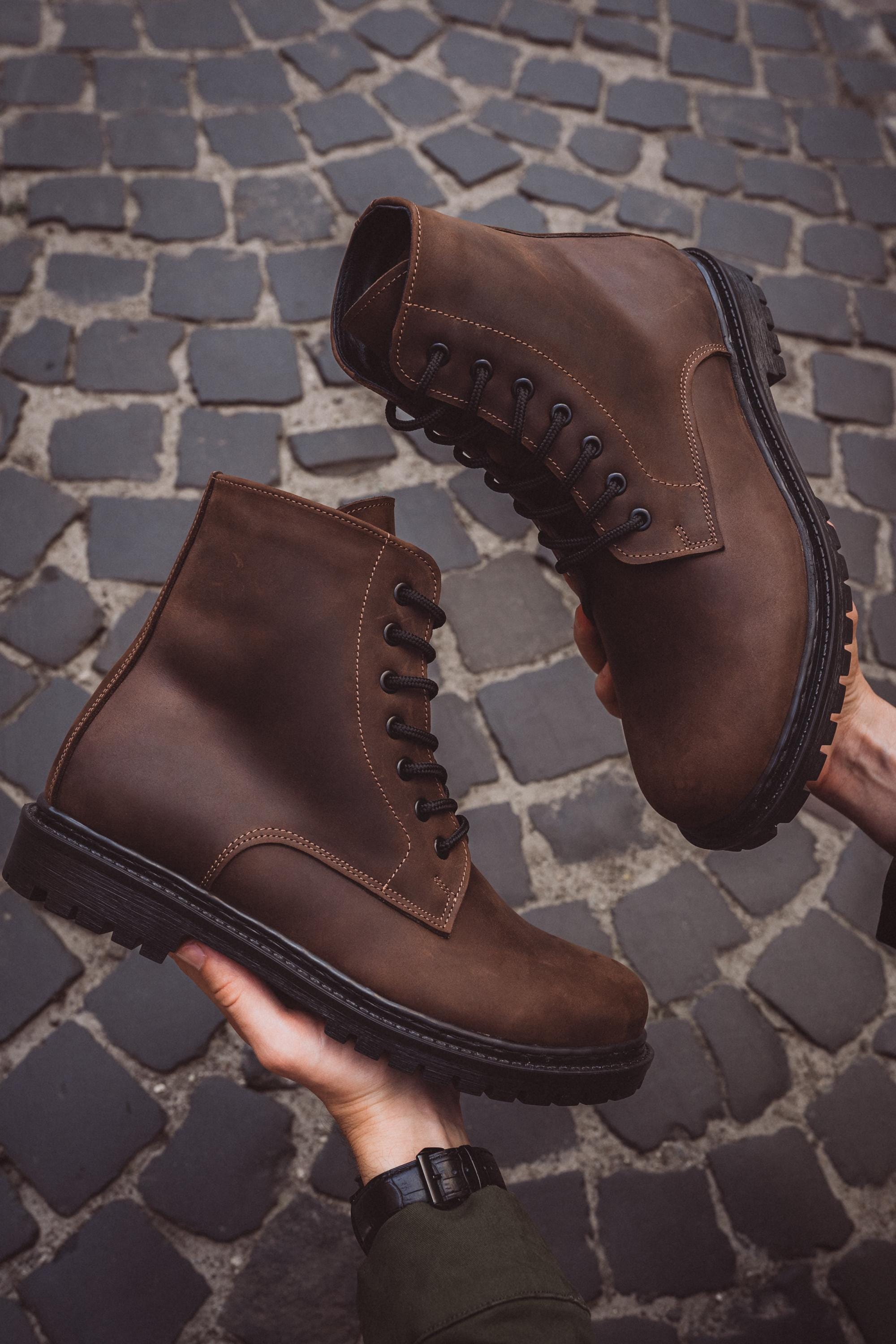 Men\'s Brown Luxe De Leon Tierra Combat Boots Brown Leather Faux Fur Lined Size14 Polar Fox Men main image 3