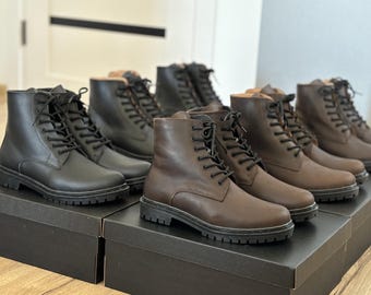 Lace up Riding Boots , Men Casual Winter or Fall Boots, Combat Work Unisex Shoes