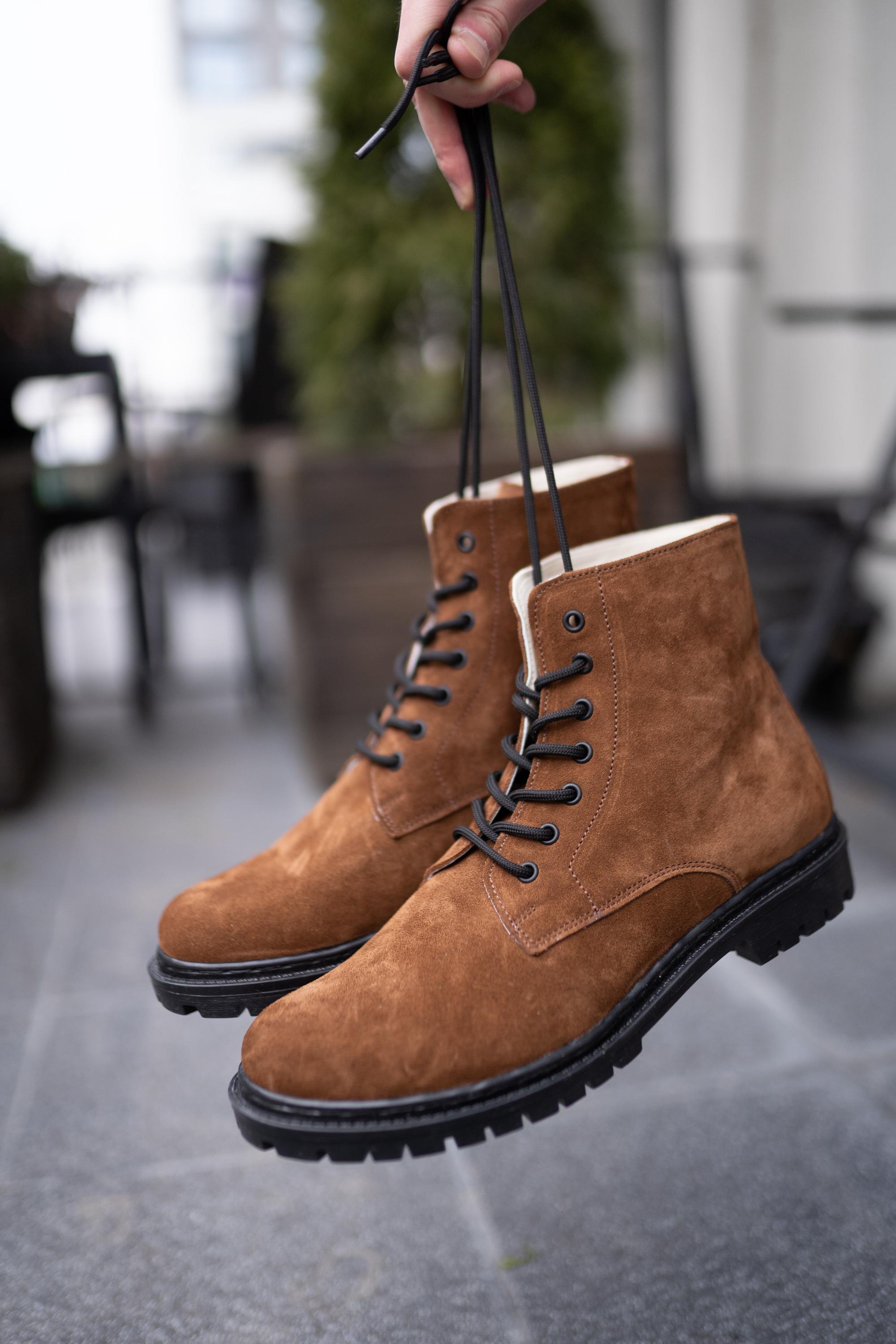 Men Brown Suede Boots, Handmade Leather Ankle Boots, Lace-up 