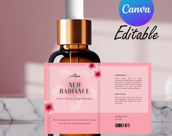 Plantilla editable de etiqueta para productos de cuidado de la piel: Diseño de Canva para botellas de suero y aceite (descarga digital)