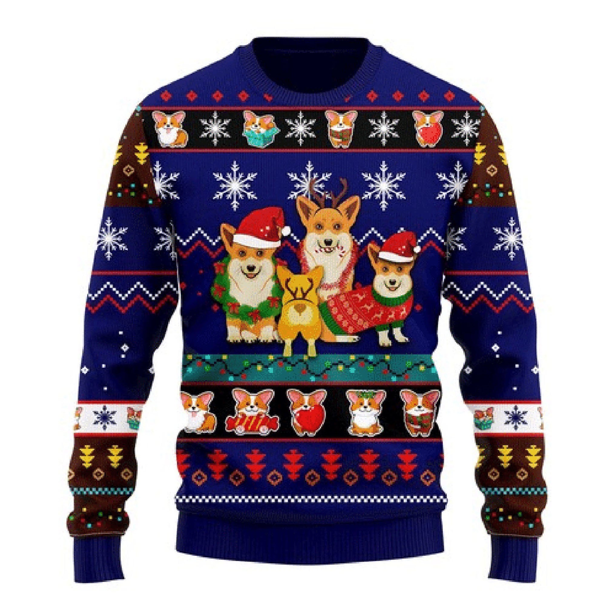 Discover 3D Corgi Cute Noel Mc Christmas Blue Ugly Sweater