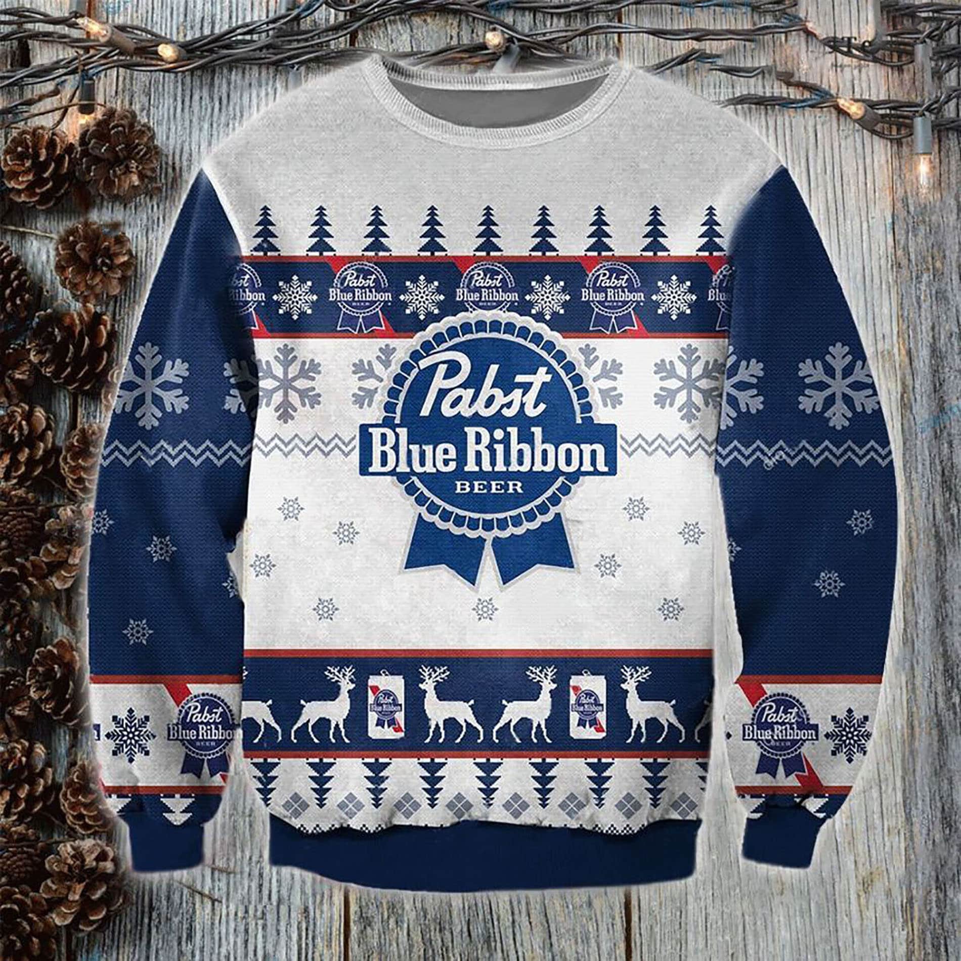 3D Pabst Blue Ribbon Ugly Sweater Beer
