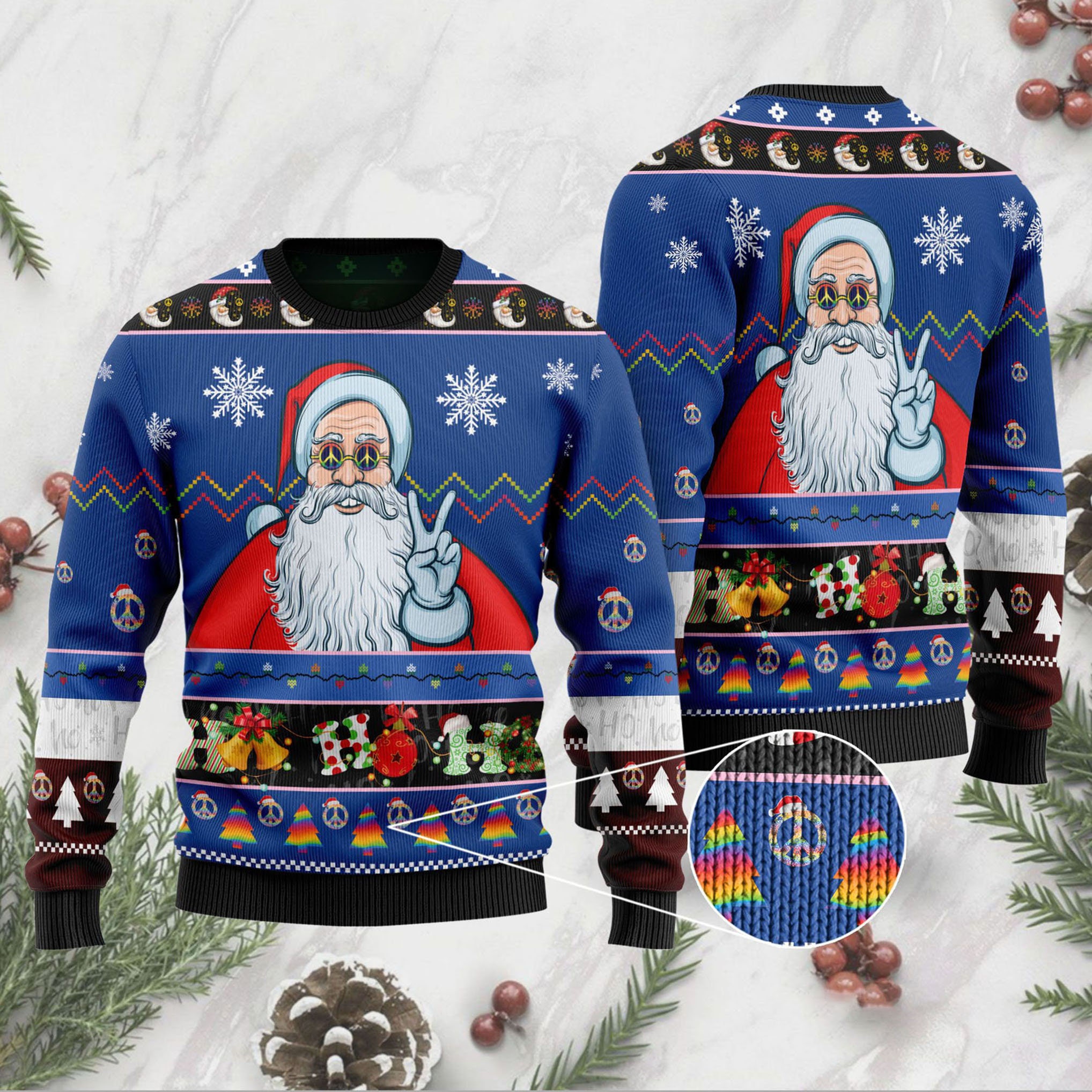 Discover 3D Hippie Santa Claus Christmas Ugly Sweater