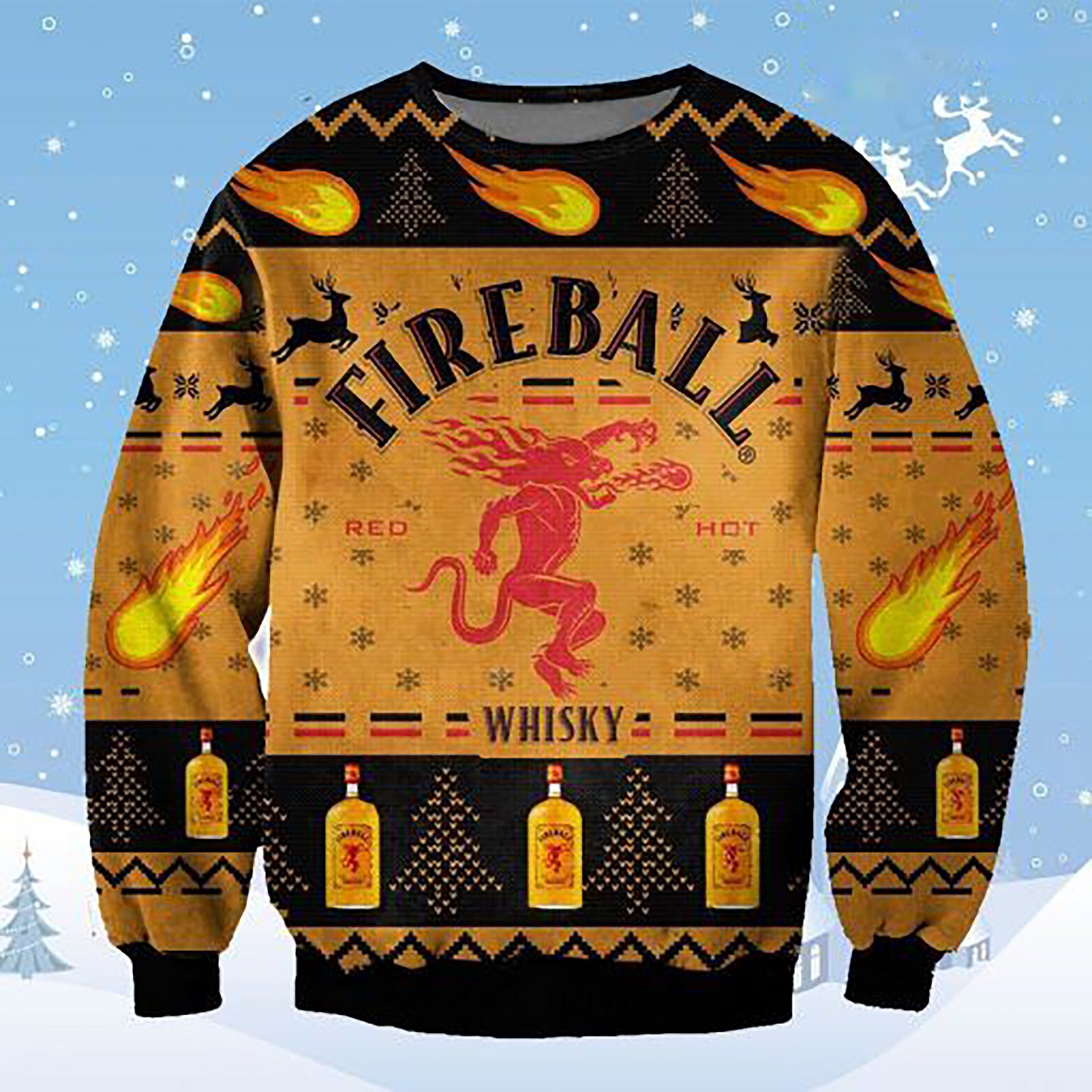 3D Fireball Ugly Sweater Beer Drinking Christmas