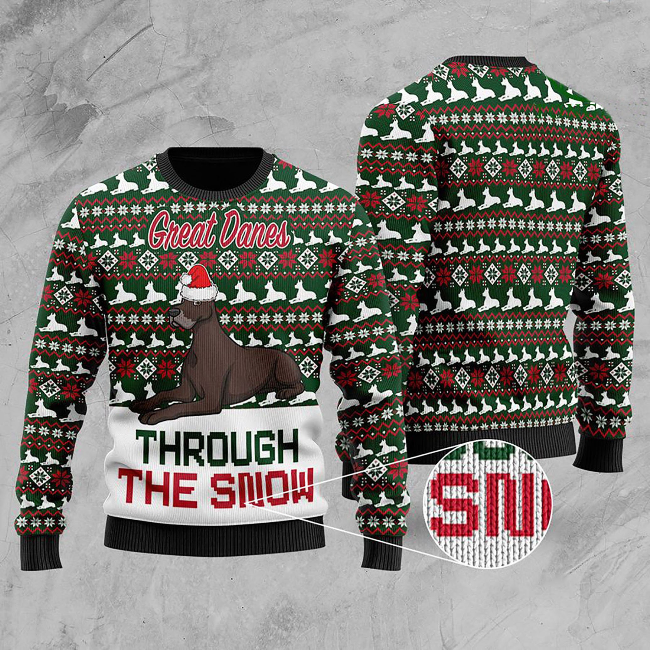 3D Great Danes Through The Snow Christmas Ugly Sweater sold by Nave Leta SKU 38692421 Printerval